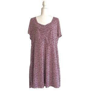 EVRI Dress Woman Lavender White Floral Short Sleeve Knee Length Chiffon Plus 1X